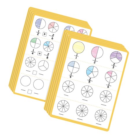 Bothyi - 10 Hojas Interactivas De Fracciones Borrables En Seco Para Niños Y Niñas.