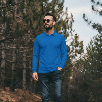 T-World - Polera Hombre Piqué Manga Larga Premium 60/40 Ideal Para Bordar Azulino