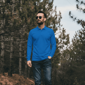 T-World - Polera Hombre Piqué Manga Larga Premium 60/40 Ideal Para Bordar Azulino