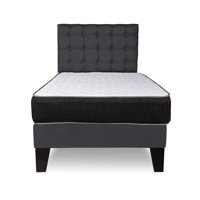 M Sole - Cama 1 Plaza Completa Base Americana + Colchón De Resortes + Respaldo Cuadros Grafito