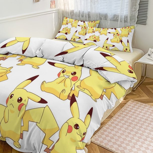 Pik_achu Print Bedding Set Pattern Duvet Cove Set 3 Pieces 1 Quilt Cover And 2 Pillowcases for Women Men Teens