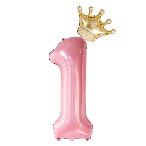 Set De Globos Grnsce, 40 Cm, Corona Rosa, Número 1, Primer Cumpleaños