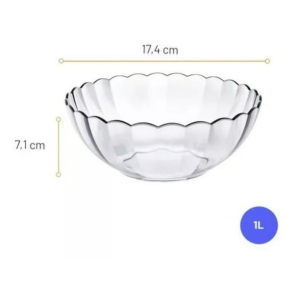 Bowl Bella Vidrio Templado Transparente 1 Litro Marinex