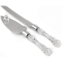 Xusx111 - 2 Set Cuchillo De Pastel Elegante Y Servidor De Acero Inoxidable Con Mango De Cristal - Perfecto Para Aniversarios De Bodas Y Celebraciones Especiales (Sliver) (Dos Cuchillos Y Palas)