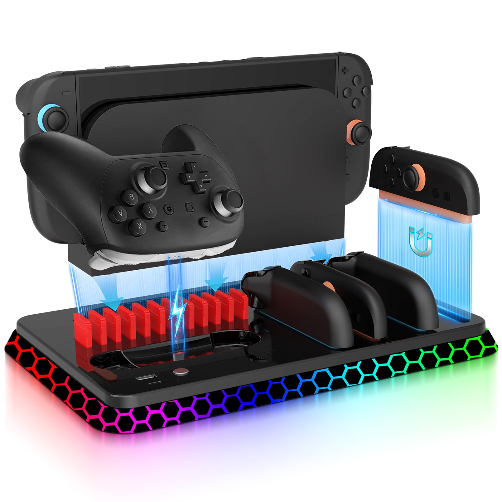 Genérico - Dock De Carga Multifuncional Para Controlador Switch 2 Y Controlador Pro Con Luz Rgb Y Almacenamiento Para Cartuchos De Juego