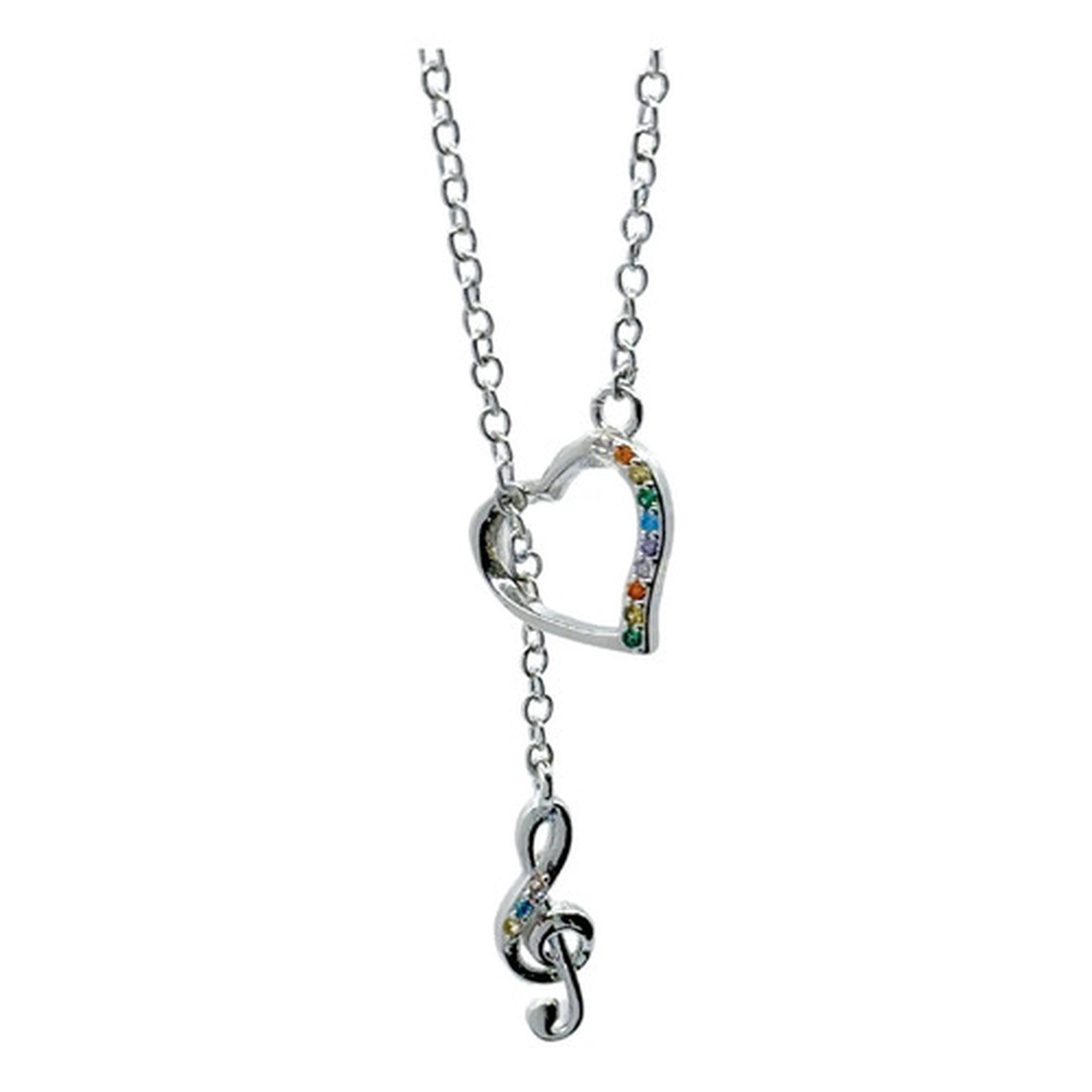 Marca - Collar Love Music, Plata 925 Circonitas Pavé, Corazón Música Plateado