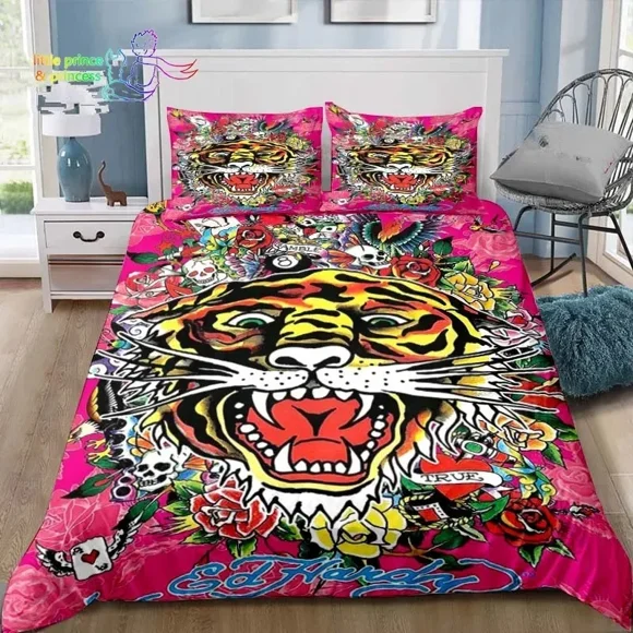 Ed-hardy Tattoo Tiger Skull Bedding Set Bed Set Adult Kid Bedroom Bedding Gift Bed Sheets
