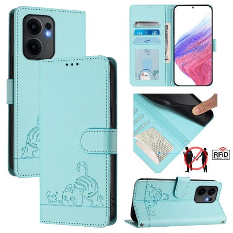Funda Tipo Cartera Foxdock Para Oppo Reno13 F 5G Con Soporte, Ranuras, Rfid, Diseño De Gato
