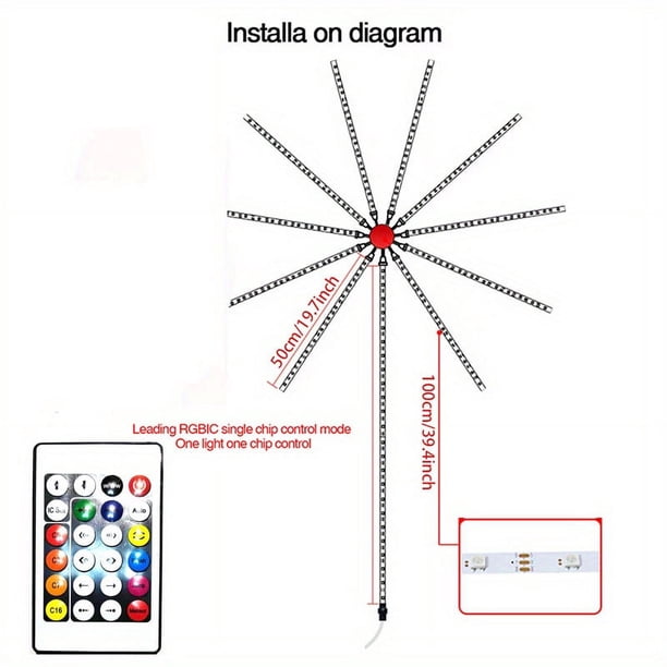 1PCS Christmas Lights Party Light Strips Intelligent LED Light Strips DIY Fireworks Remote Control USB Flower Lights Suitable For Indoor Family Bedroom Party Wedding Decoration Wan Saint