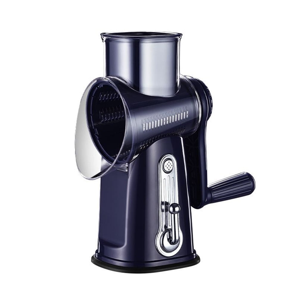 Xusx111 - Reja Rotativa De Queso Con Manija, Rejilla Manual De Cortes De Verduras Con 5 Cuchillas Desmontables De Acero Inoxidable, Rejilla Redonda Cortadora De Mano De Manivela Para Cocina Con Caja D