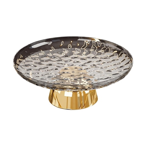 Magideal - Frutero Con Base, Práctico Plato De Fruta Redondo, Bandeja De Almacenamiento Estética, Plato De Cena Para Decoración De Mesa, Mostrador De Cocina, Ofi Gris Y Dorado