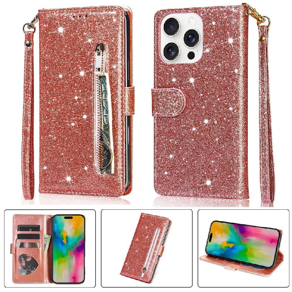 Foxdock - Funda Para Elegante Funda Iphone 16 Pro Max Glitter Con Cremallera-ideal Para El Uso Diario