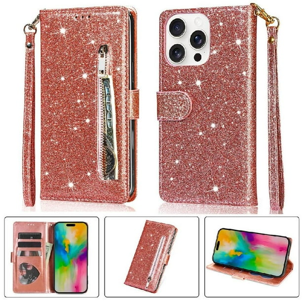 Funda Para Elegante Funda Iphone 16 Pro Max Glitter Con Cremallera-ideal Para El Uso Diario