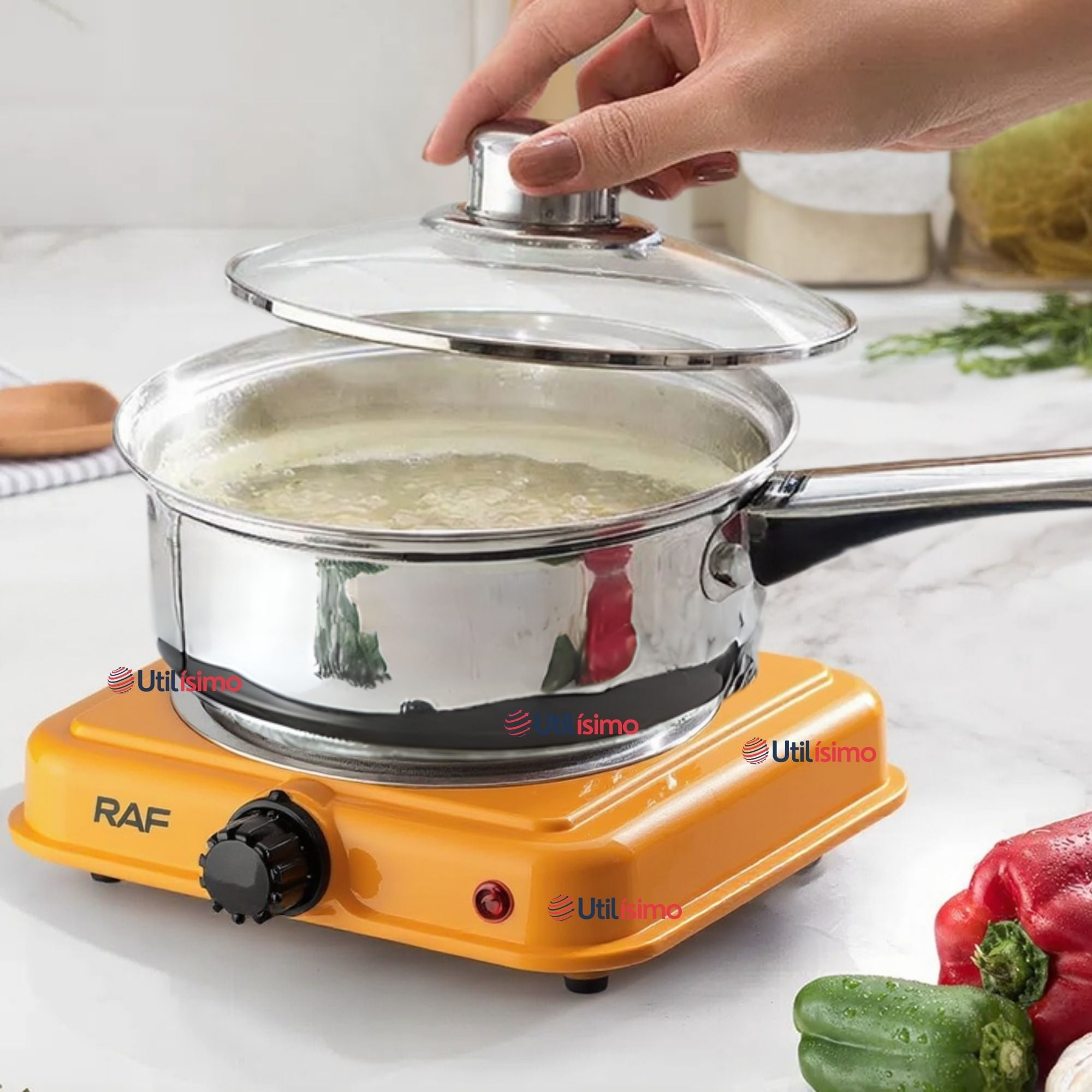 Raf - Cocina Electrica Portatil 1 Plato 1000w De Potencia Naranja