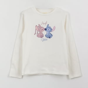 Polera Manga Larga Niña Rib Lilo & Stitch Blanco Disney