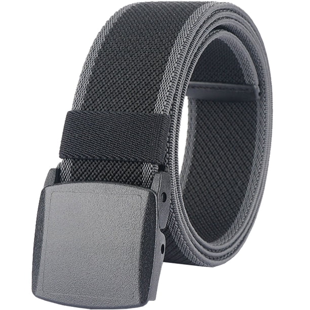 Cinturones elásticos para hombres y mujeres, cinturón de lona elástico, hebilla de plástico resistente para el trabajo, viajes y deportes, 125cm, Negro y Gris