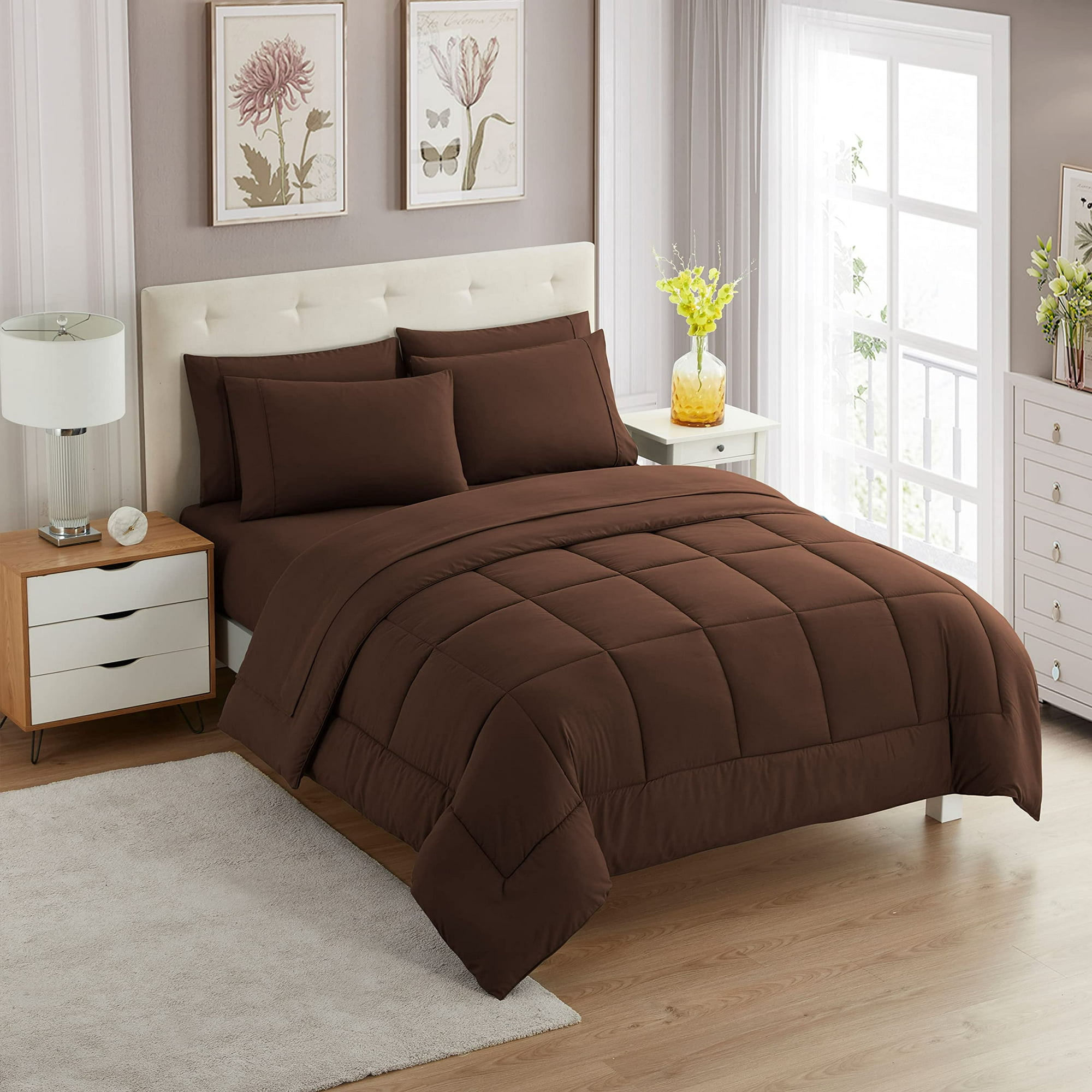 Set De Edredón Sweet Home Collection Brown, Completo, 7 Piezas