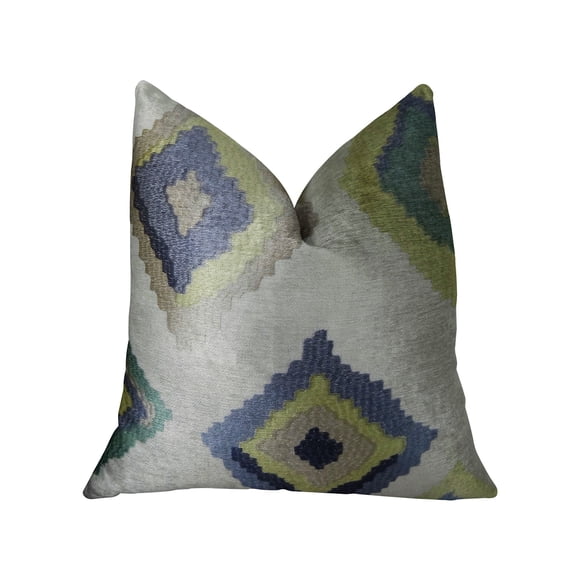 Almohada de lujo hecha a mano Plutus Brands Plutus en blanco, azul marino y lima