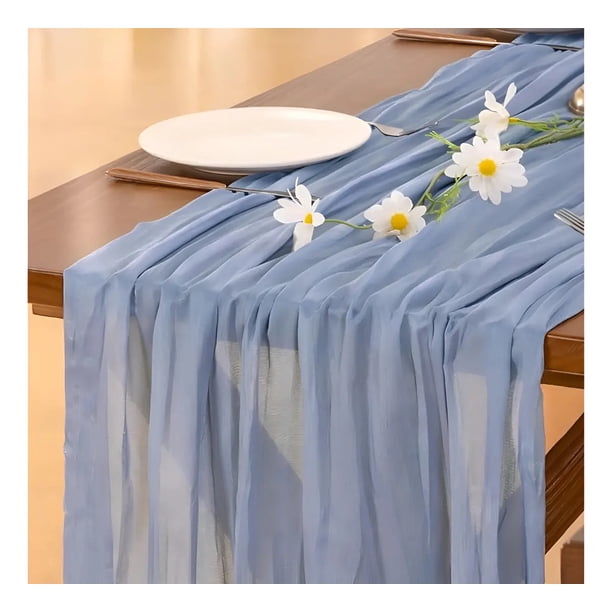 Camino De Mesas Gasa Rectangular Mantel Centro Tela 300 X 90 Cm Azul Cielo