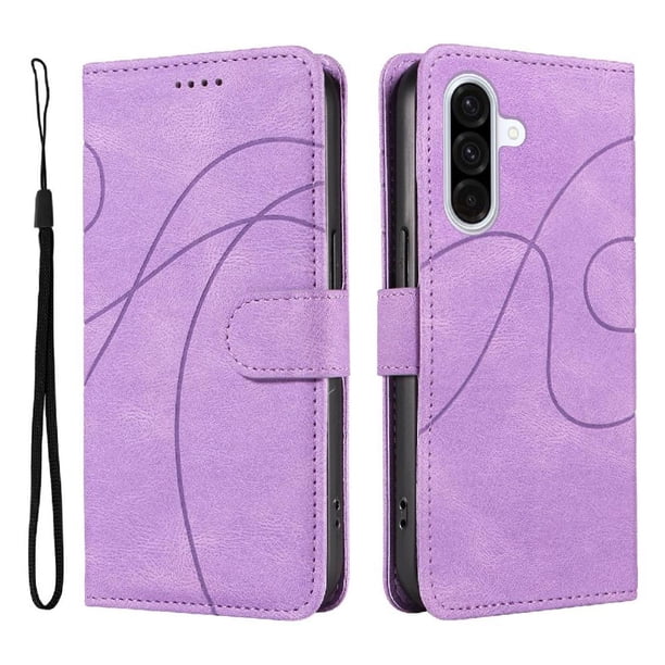 Funda tipo cartera con tapa para Samsung Galaxy A56 5G con tarjetero, soporte y cubierta magnética Morado