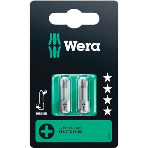 Wera - Set 2 Puntas Phillips Ph2 X 25 Mm Con Torsión