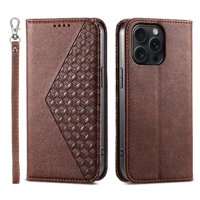 Funda Flip Foxdock Para Iphone 15 Pro Max , Estilo Billetera Con Diseño Rombo, Correa De Mano Y Soporte, Uso Diario