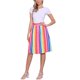 thumbnail image 2 of INSPIRE CHIC Falda a Rayas para Mujer Cintura Alta Elástica Botón Frontal Falda Midi Línea A XS Arcoíris, 2 of 6