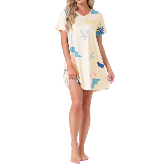 INSPIRE CHIC Camisón de Mujer de Manga Corta con Estampado Ropa de Dormir Camisetas de Noche Lindas L Albaricoque