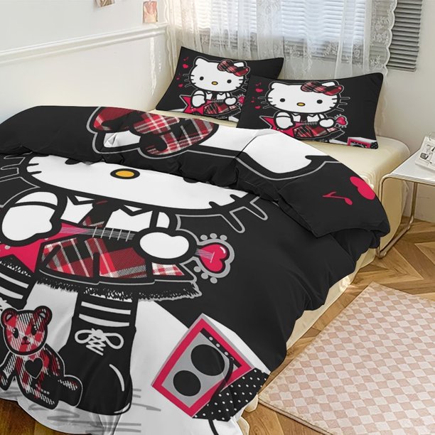 Cartoon Hello Kitty Friend Gir Bedding Set for Kids 3 Piece Bedding with 1 Flat Sheet And 2 Pillowcases King Bed Sheets