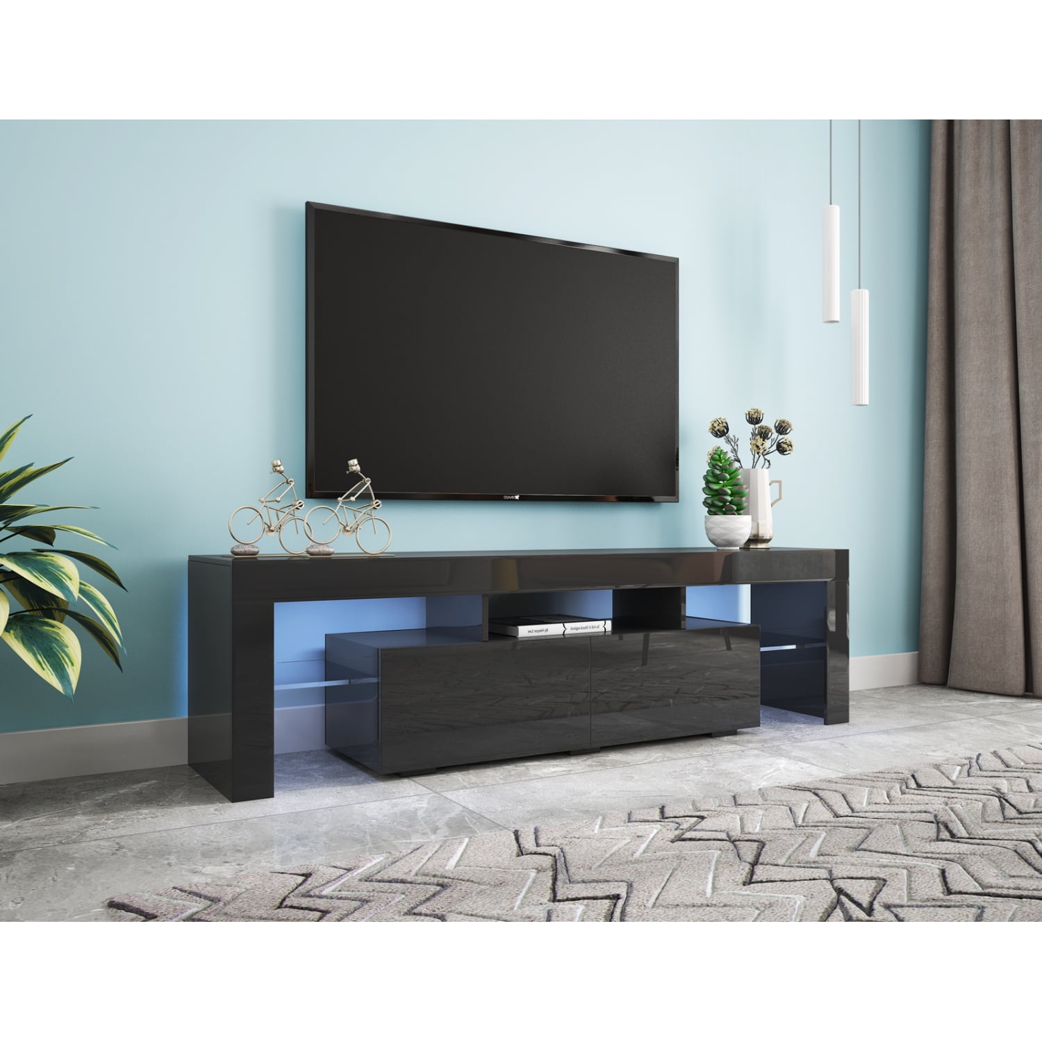 M&ms - Modern Black Tv Stand, 20 Colors Led Tv Stand W/remote Control Lights