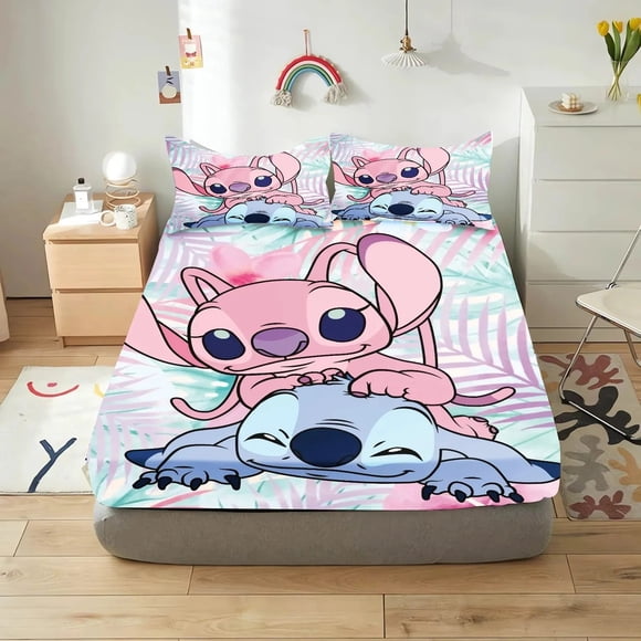 3D Prints Stitch Fitted Sheet -30cm Deep Cute Lilo Stitch Fitted Sheets