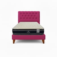 Vitelio - Cama 1.5 Plaza Fucsia Capitone + Colchón Ortopedic
