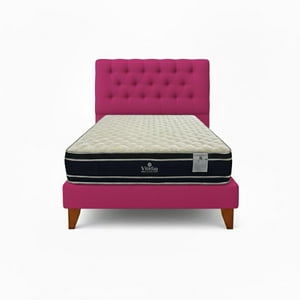 Vitelio - Cama 1.5 Plaza Fucsia Capitone + Colchón Ortopedic