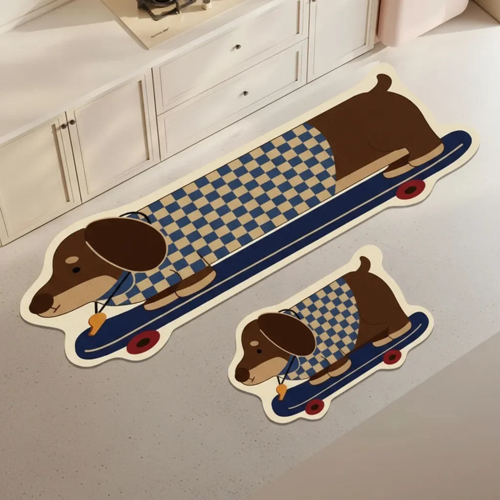 Casadeliacl - Alfombra De Cocina Antideslizantes Y Lavables Café Perrito Sarchicha Café