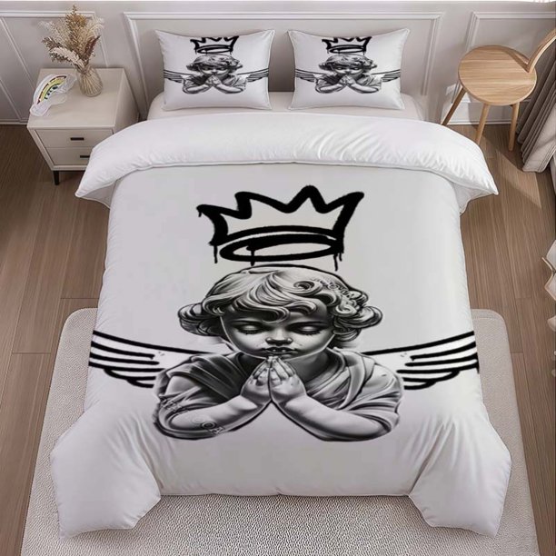 3pcs Angel Praying Themed Bedding Set Including Duvet Cover And Pillowcases. Soft And Comfortable
