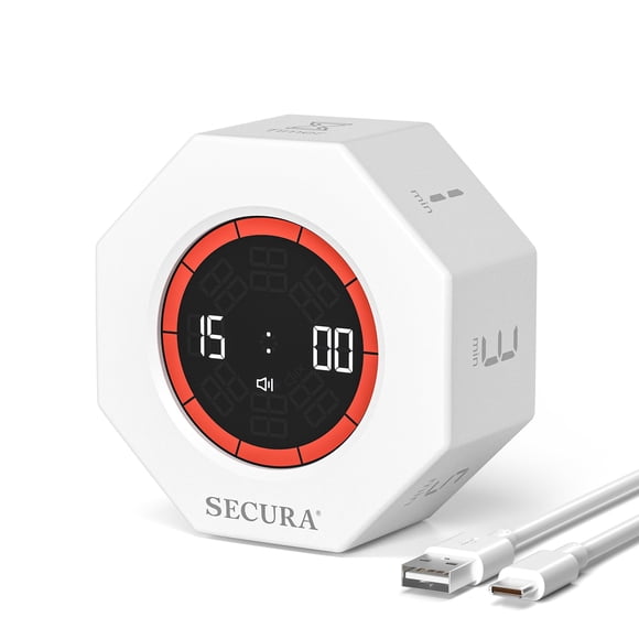 Temporizador Secura Pomodoro Cubo Giratorio 7 Presets USB-C
