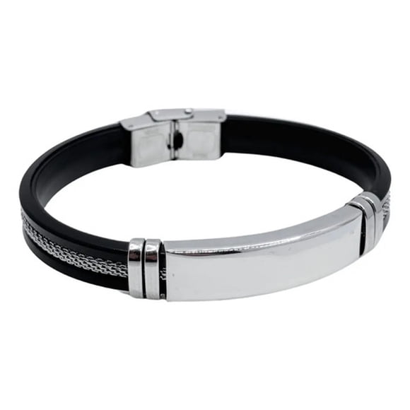 Pulsera Negra Hombre, Cinta Acero Inoxidable Silicon Regalo Negro 7.5 Cm 22 Cm
