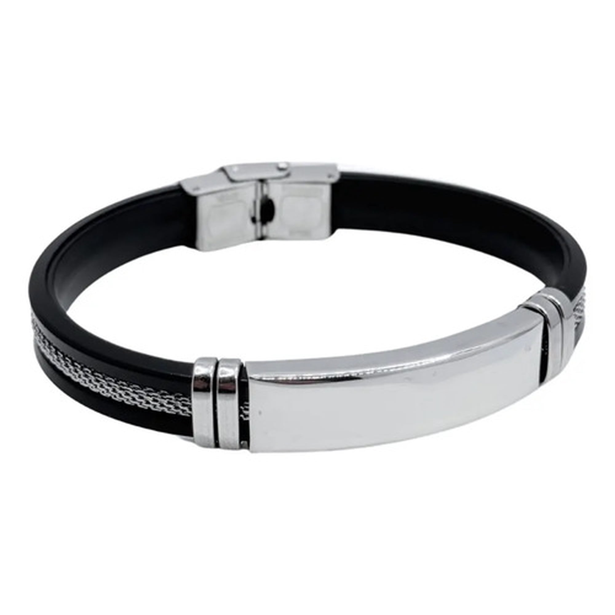 Marca - Pulsera Negra Hombre, Cinta Acero Inoxidable Silicon Regalo Negro 7.5 Cm 22 Cm