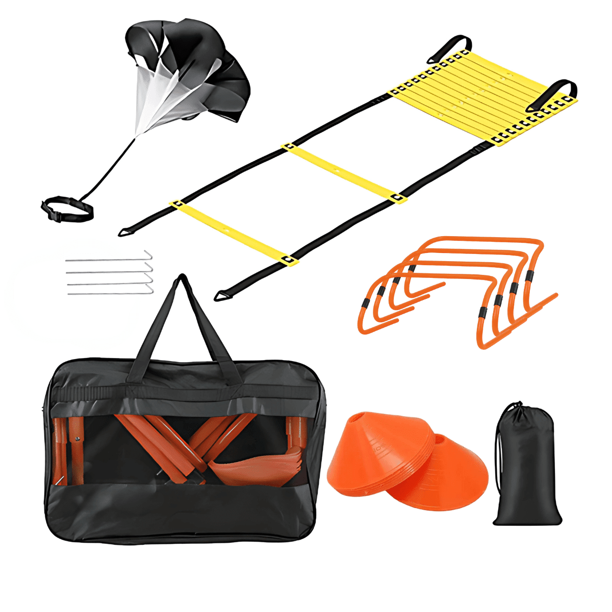 Linea Sport - Kit De 12 Conos Lenteja, 4 Vallas 30 Cm, Paracaídas Y Escalera