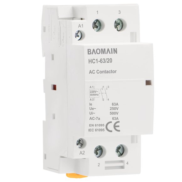 BAOMAIN Contactor Modular de 2 polos 63A 220V AC, 2NO, Montaje en carril DIN