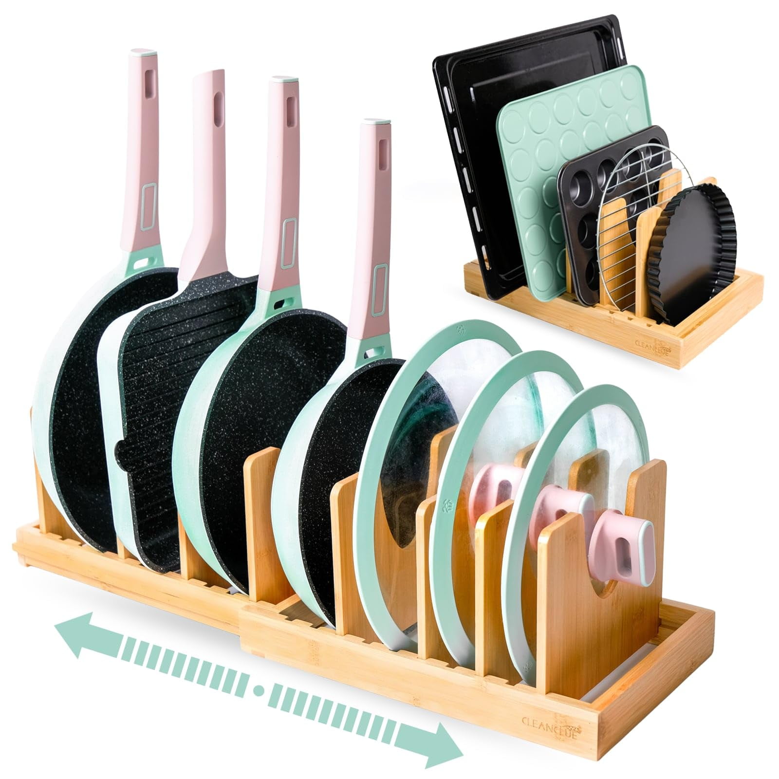 Organizador Para Ollas Y Sartenes Cleanclue, Estante Expandible De Bambú