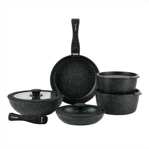Batería De Cocina Antiadherente Oxford Granito 15Pcs Simplit Negro