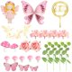 thumbnail image 2 of Adorno para pastel Tazimi con flores rosadas, mariposa y hada, 2 of 8