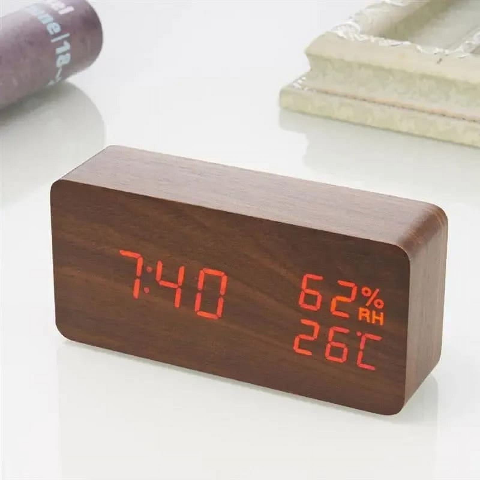 Oem - Reloj Alarma Despertador Digital De Madera Numeros Rojo