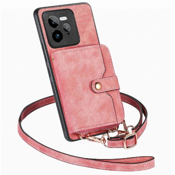 Funda Tipo Cartera con Correa Cruzada para Realme GT 7 Pro Protección Contra Golpes Rosa
