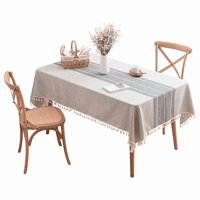Wakeshome - Mantel Rectangular Mantel De Mesa Borla Algodón 100X160Cm Gris Rayas