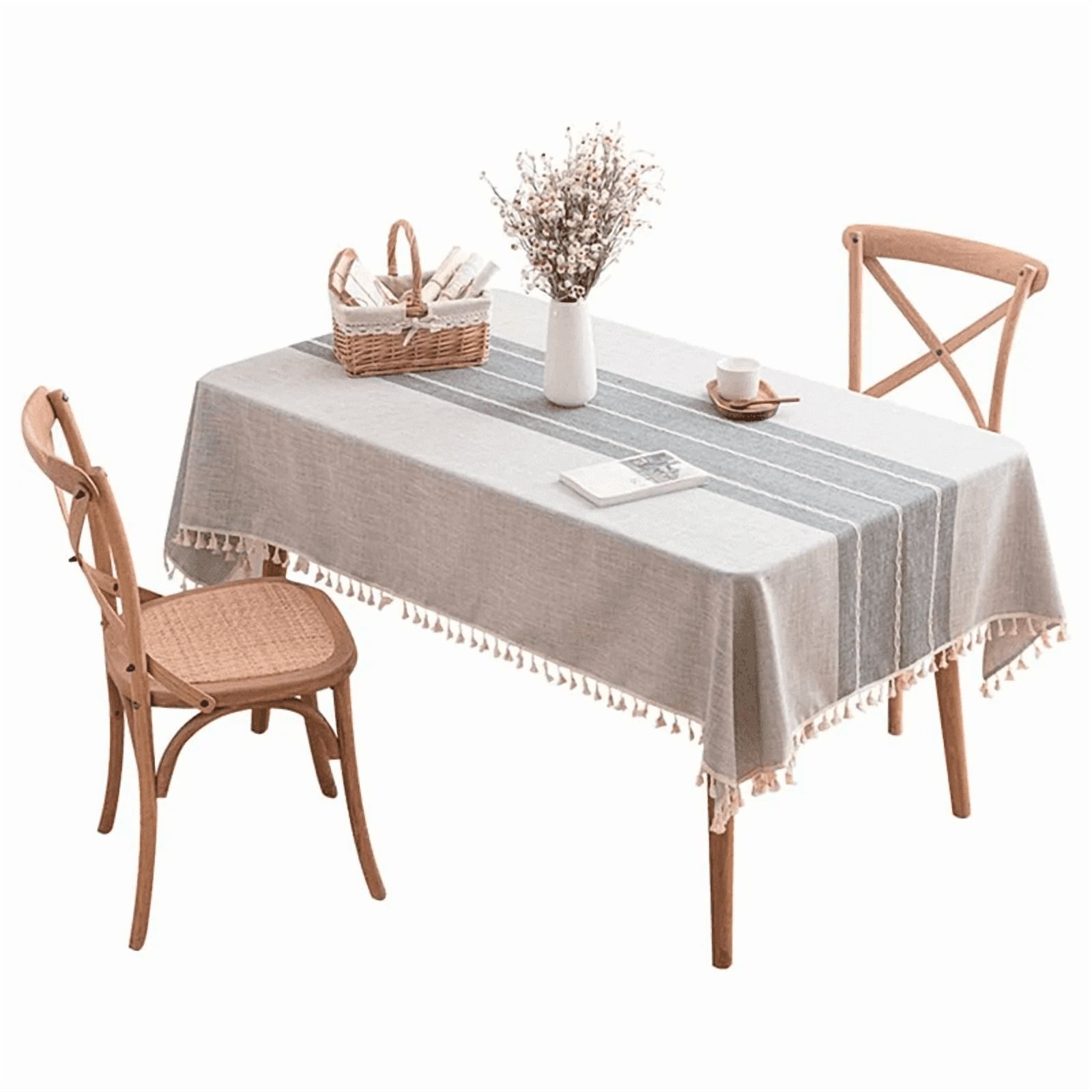 Wakeshome - Mantel Rectangular Mantel De Mesa Borla Algodón 100X160Cm Gris Rayas