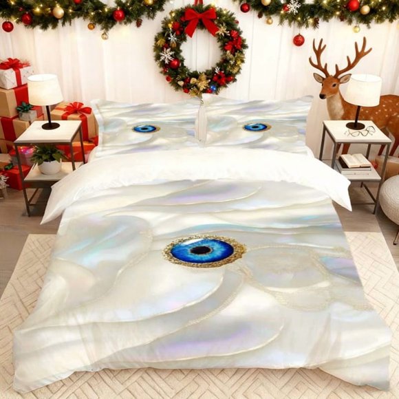 Evil Eye Jewelry Print Quilt Cover Set Theme Print Bedding 1 Quilt Cover + 2 Pillowcases 100% Polyester Wear-Resistant And Wrinkle-Resistant Skin-Friendly Breat
