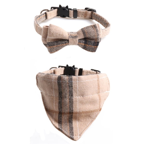 Collar a cuadros con lazo para perro, el mejor regalo para perros machos pequeños, medianos y grandes, beige y marrón.