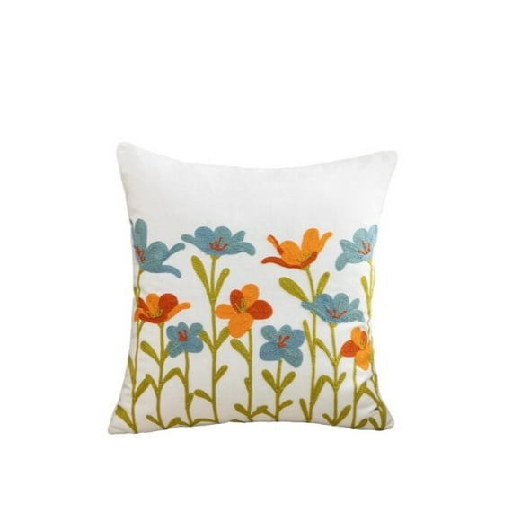 Funda Cojín Bordada 45x45 Cm Naranja Celeste